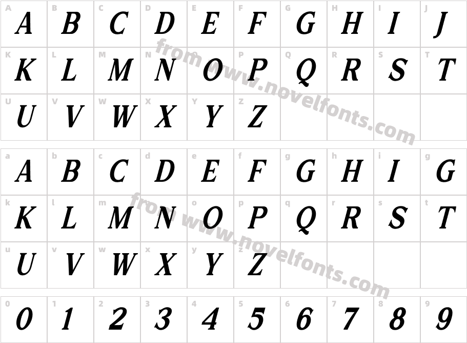 Major Birch Condensed SlantCharacter Map