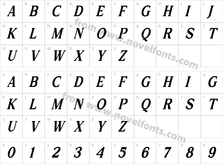 Major Birch Condensed SlantCharacter Map