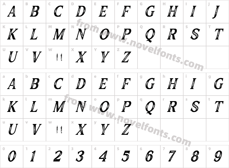 Major Birch Condensed Stamp SlantCharacter Map