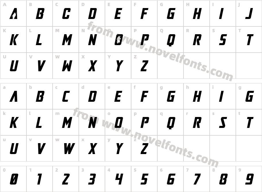 Mandalore Expanded ItalicCharacter Map