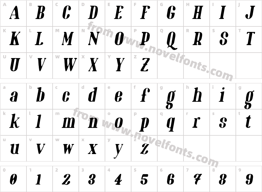 Marinaio Serif Black ObliqueCharacter Map