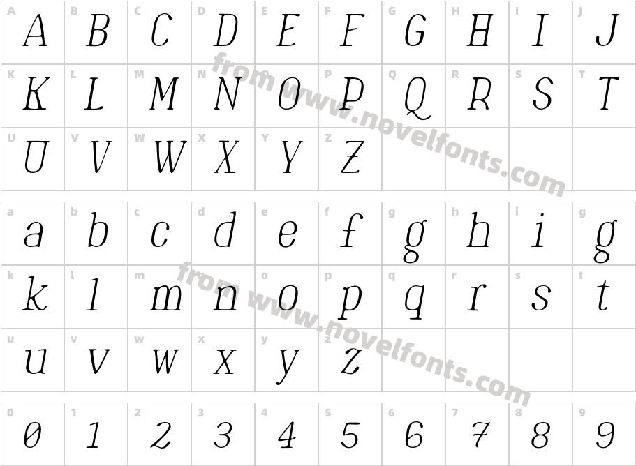 Marinaio Serif Light ObliqueCharacter Map