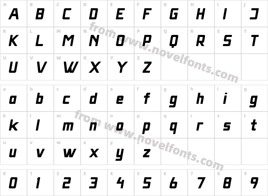 Massiva Grotesq W00 Q ObliqueCharacter Map