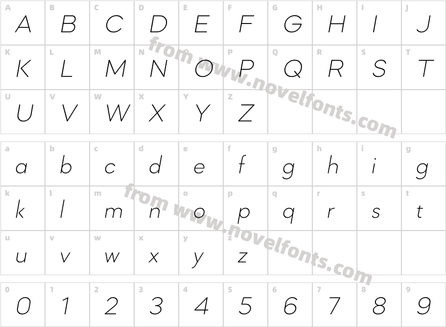 Mazzard SoftL Extra Light ItalicCharacter Map