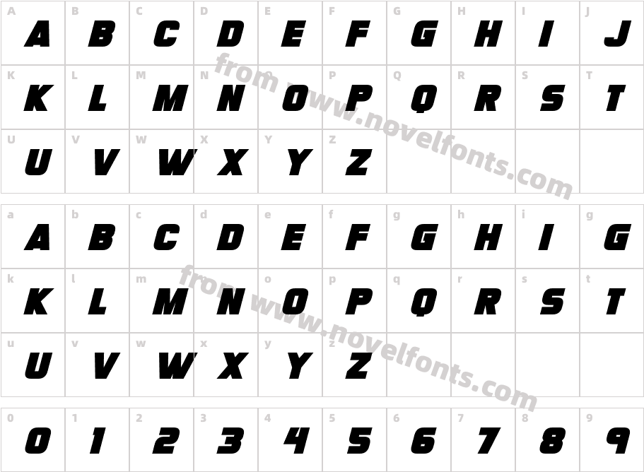 Megabomb ItalicCharacter Map