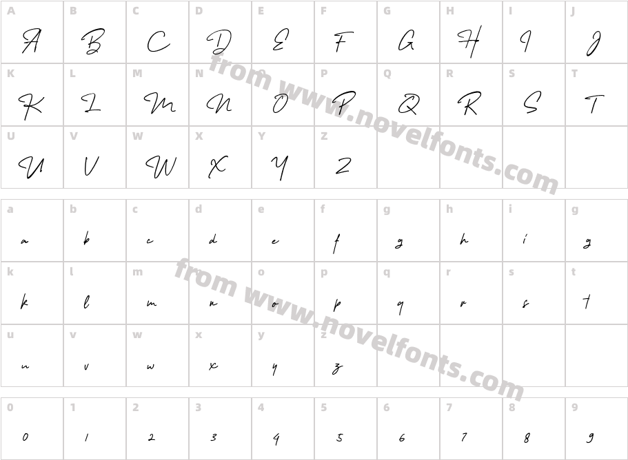 Melanic Black Script RegularCharacter Map