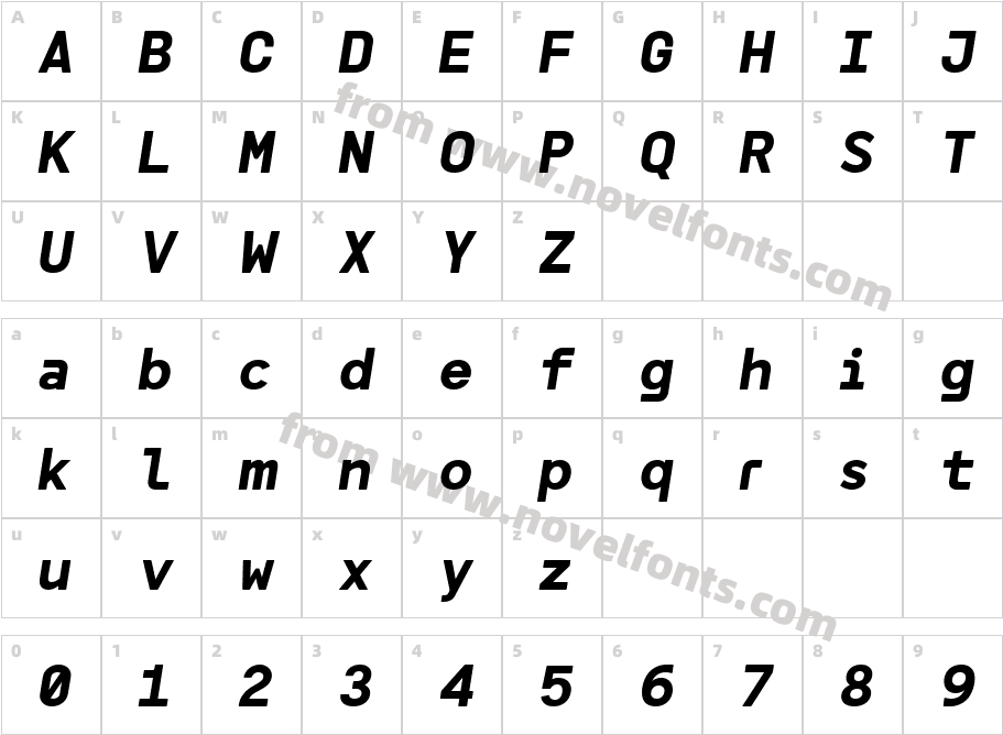 Meltmino Extra Bold ItalicCharacter Map