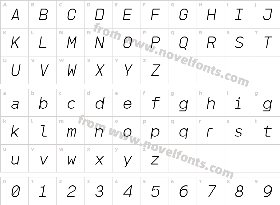 Meltmino Extra Light ItalicCharacter Map