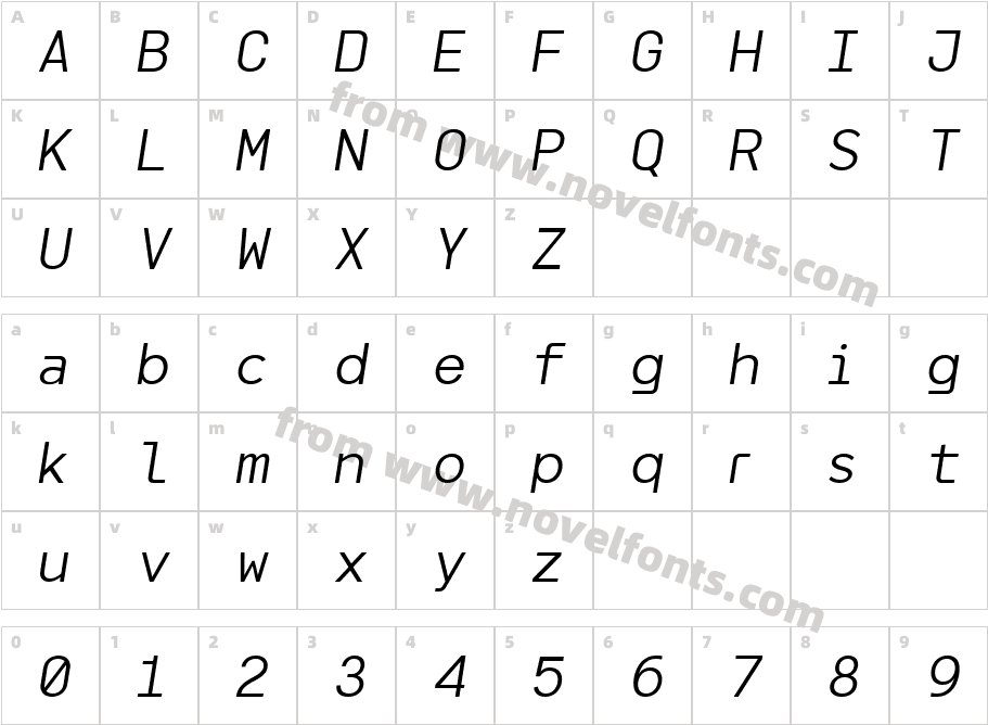 Meltmino Light ItalicCharacter Map