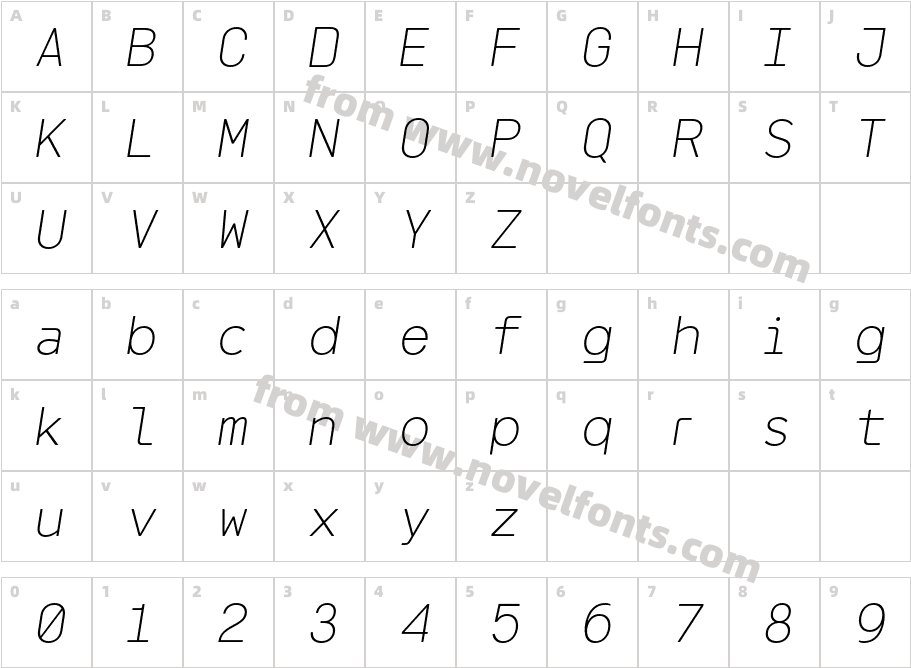Meltmino Thin ItalicCharacter Map
