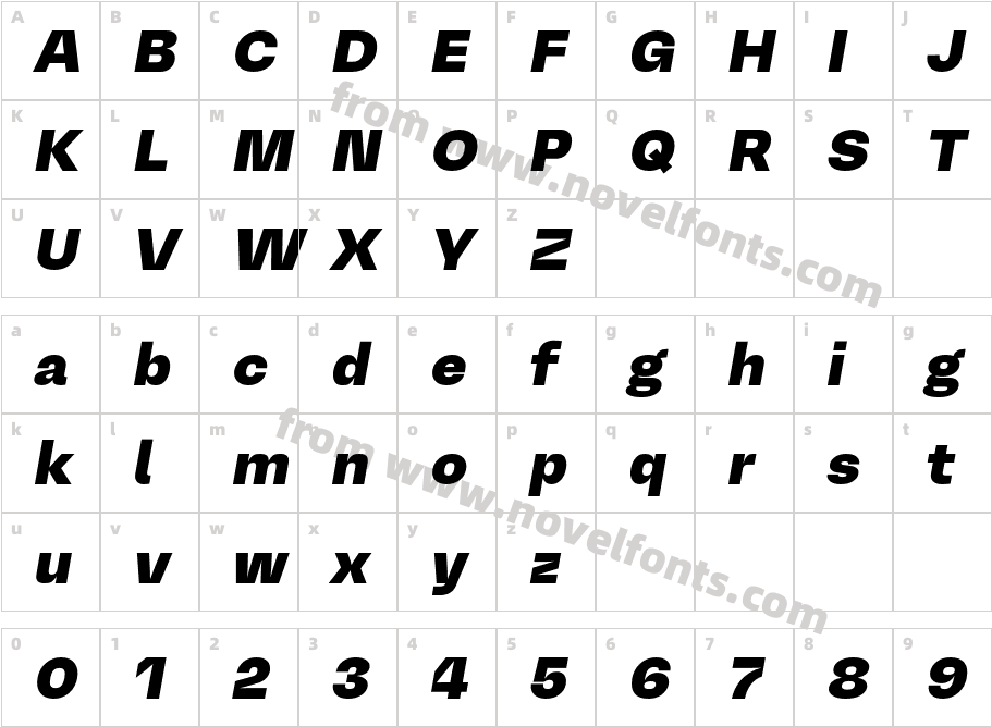 Mena Grotesk Black ItalicCharacter Map