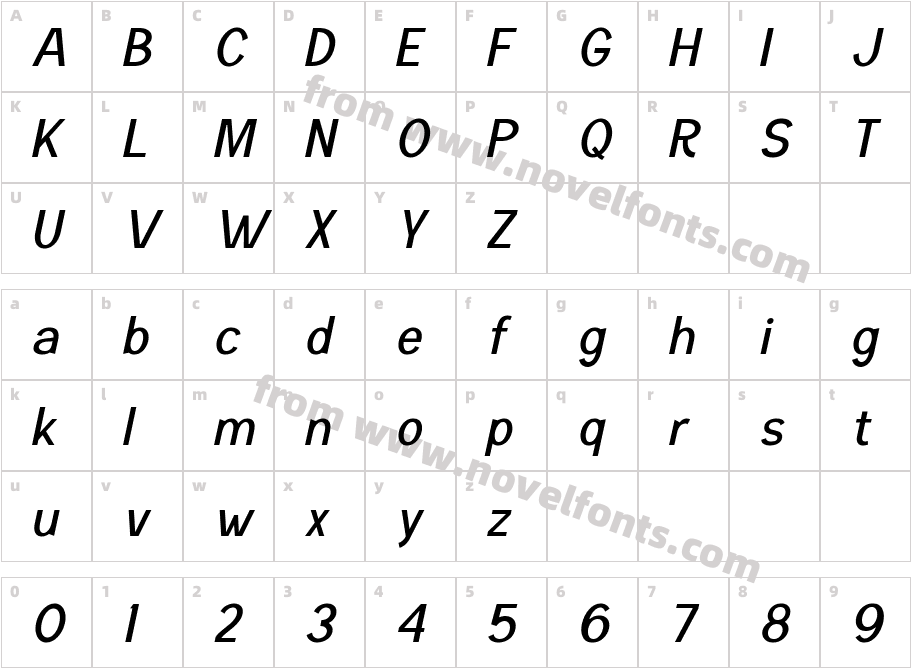 Menta Sans Thin ItalicCharacter Map