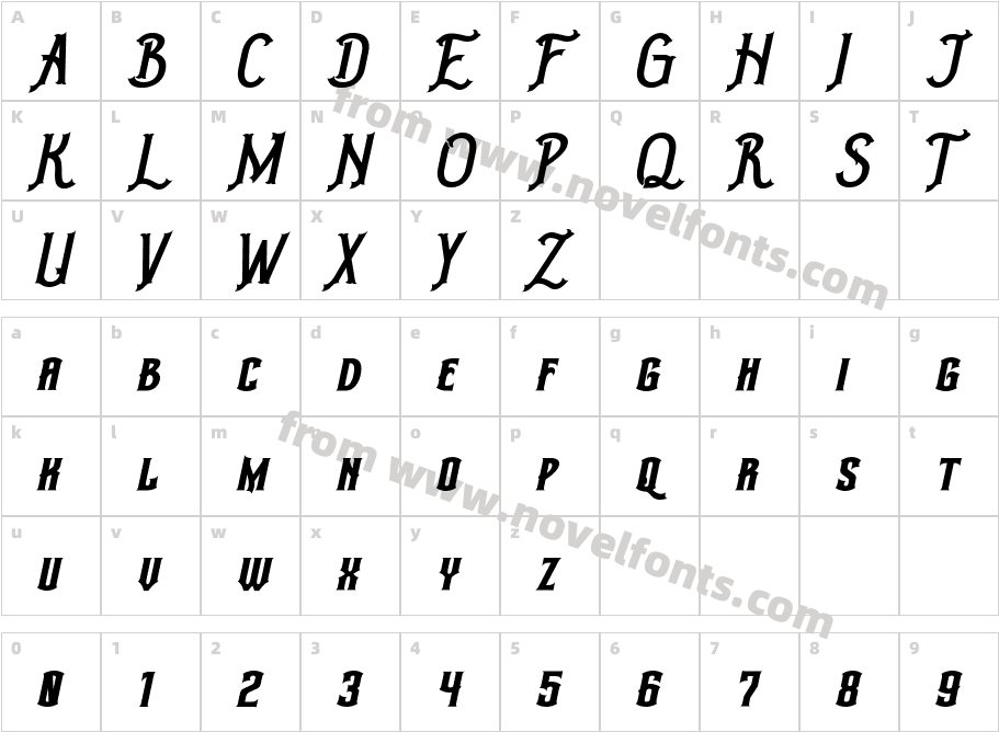 Mesho ItalicCharacter Map