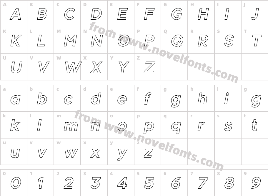 Meticula Outline ItalicCharacter Map