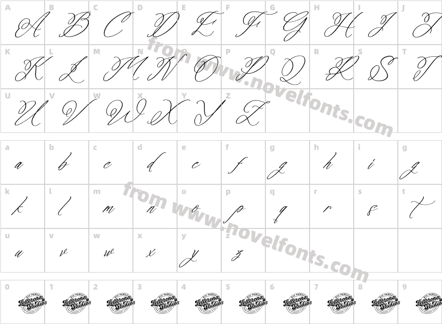 Mialora Sagitha DEMO VERSION ItalicCharacter Map