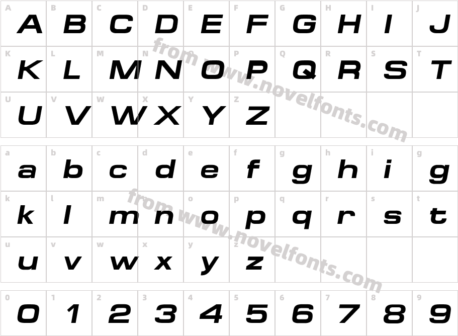 Micro ExtendFLF Bold ItalicCharacter Map