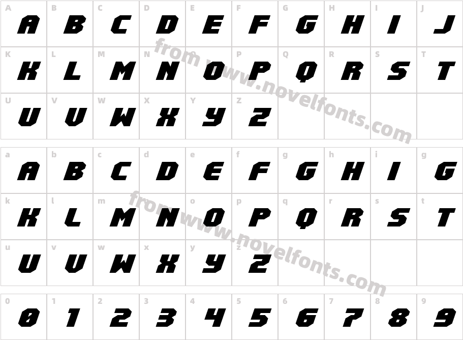 Metal Sentinel Expanded ItalicCharacter Map