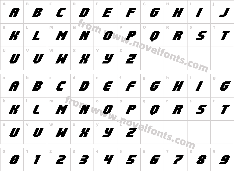 Metal Sentinel Super-ItalicCharacter Map