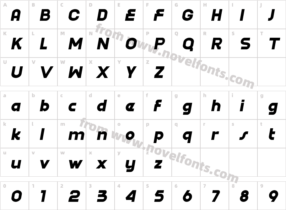 Migelo Extra Bold ItalicCharacter Map