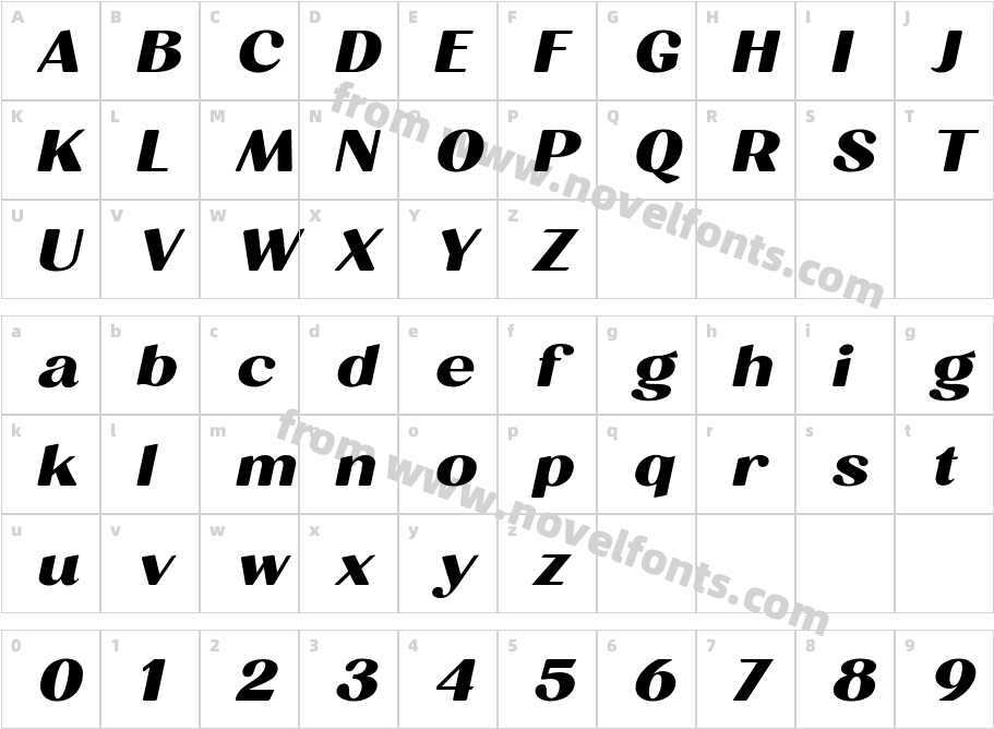 Milgran Semi Expanded ItalicCharacter Map
