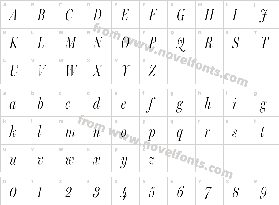 Miller Banner Extra Condensed Light ItalicCharacter Map