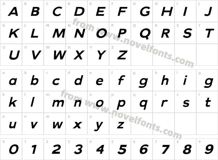 Milne Extra Bold ItalicCharacter Map
