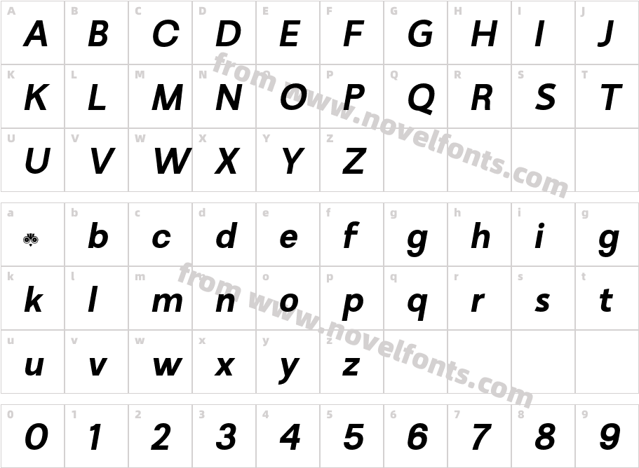 Minomu Bold ItalicCharacter Map
