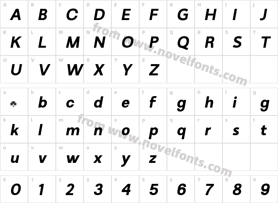 Minomu Extra Bold ItalicCharacter Map