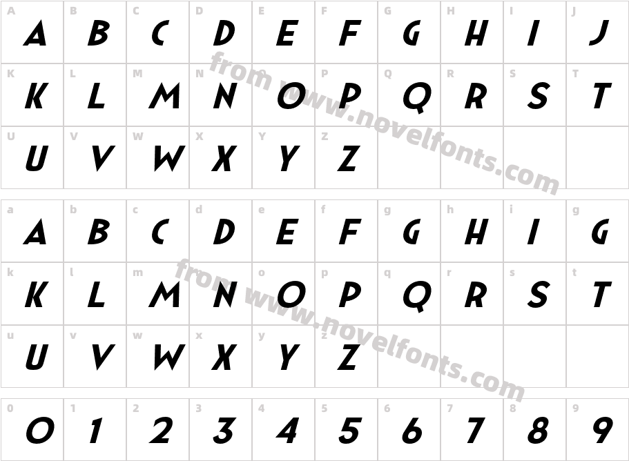 Minzeeca Bold SlantedCharacter Map