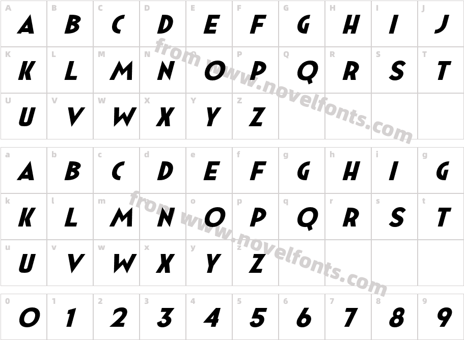Minzeeca Extra Bold SlantedCharacter Map