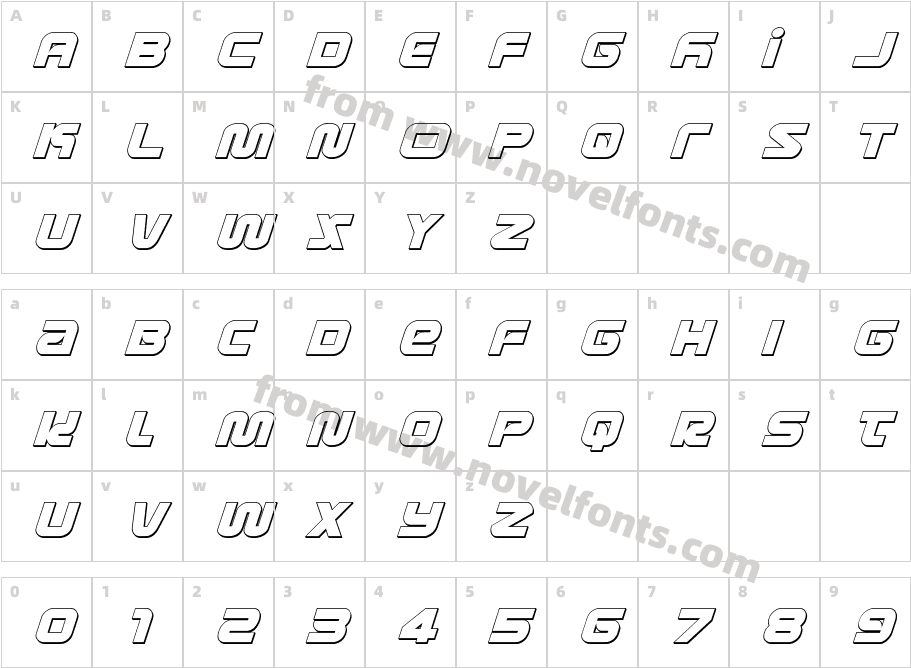 Metronauts 3D ItalicCharacter Map