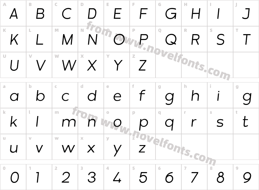 Misegar ItalicCharacter Map