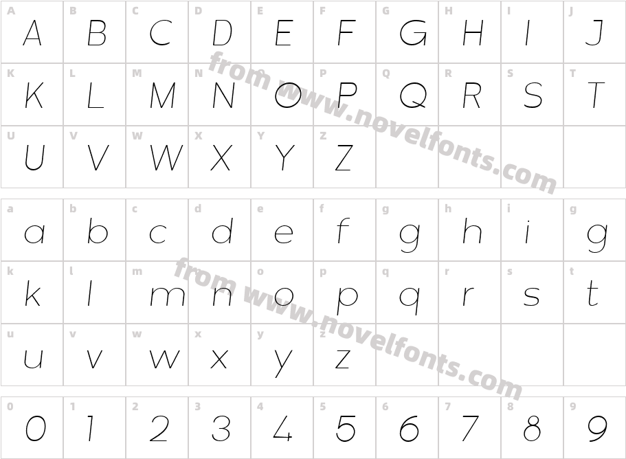 Misegar Thin ItalicCharacter Map