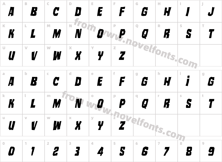 Mister Twisted Condensed ItalicCharacter Map