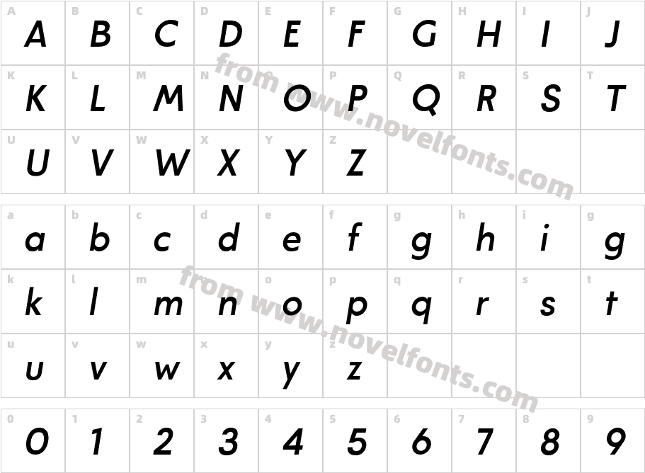 Modeco Medium ObliqueCharacter Map