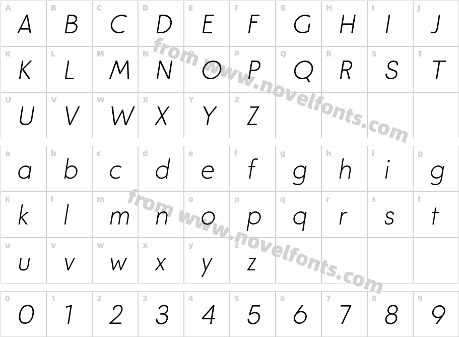 Modeco Trial Extra Light ObliqueCharacter Map
