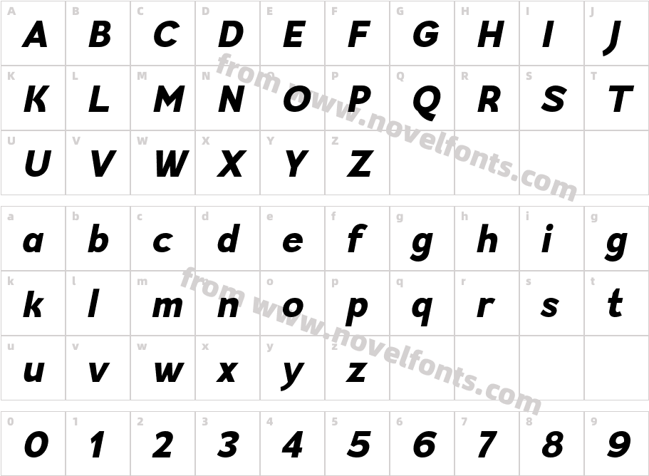 Modestic Sans Black ItalicCharacter Map