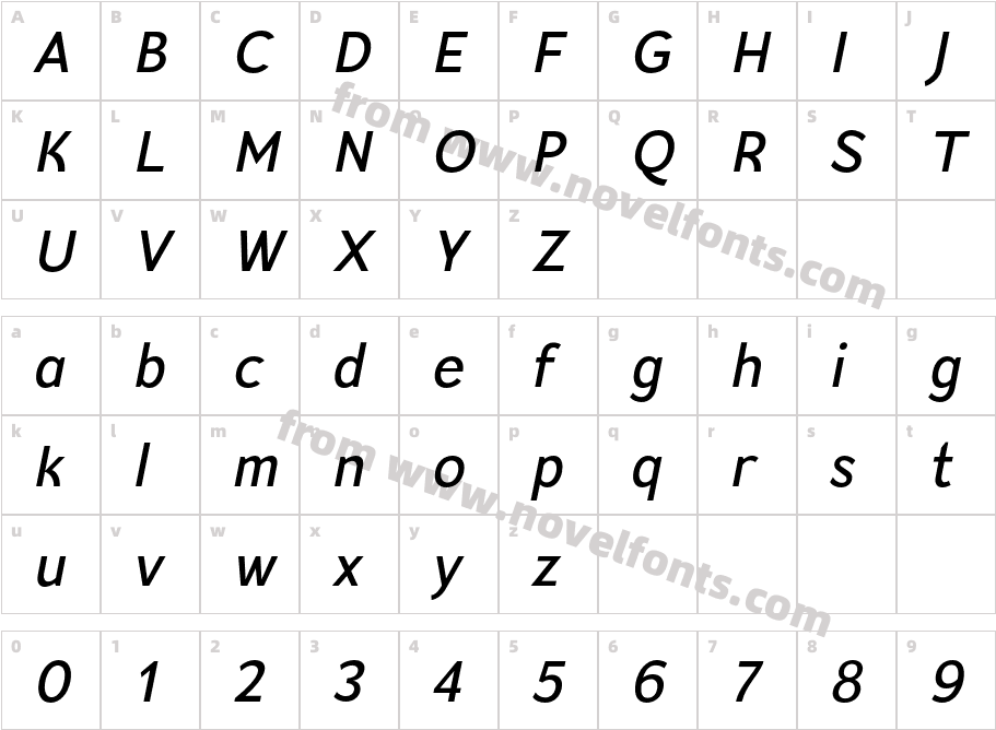 Modestic Sans Semibold ItalicCharacter Map