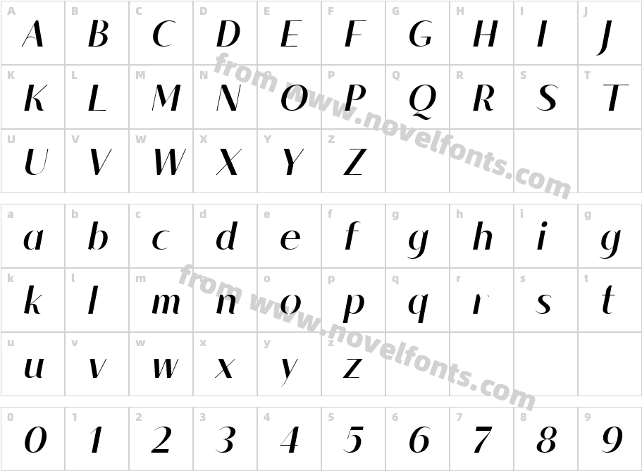 Modestic display Bold ItalicCharacter Map
