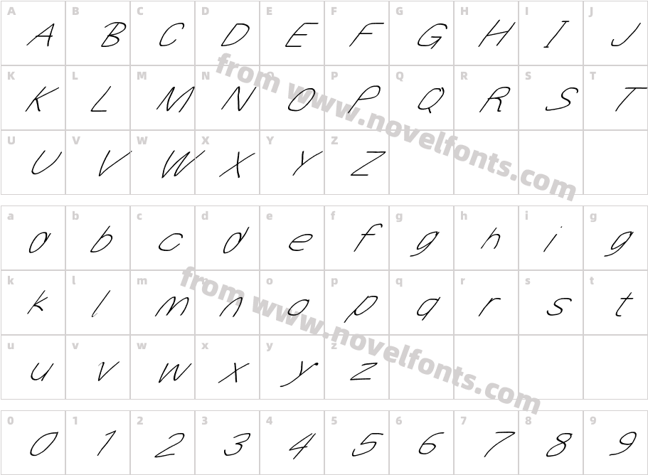 MewTooHand UltimateItalic WideCharacter Map