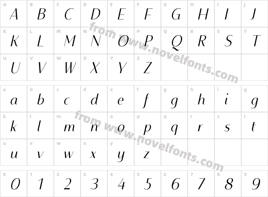 Mondish Light ItalicCharacter Map