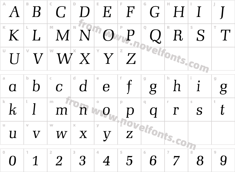 MezzoItalicCharacter Map