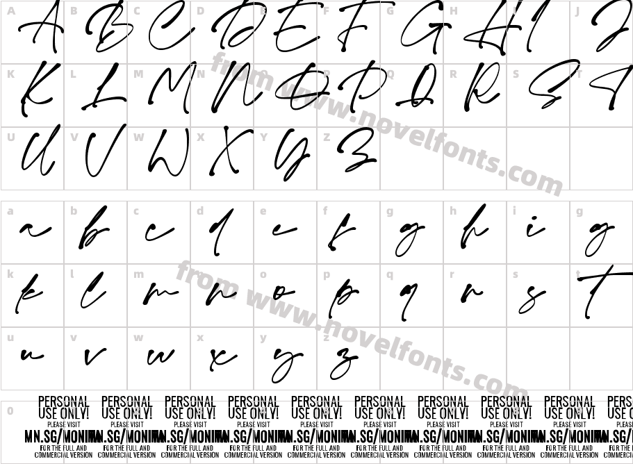 Monita Signature PERSONAL USE BoldCharacter Map