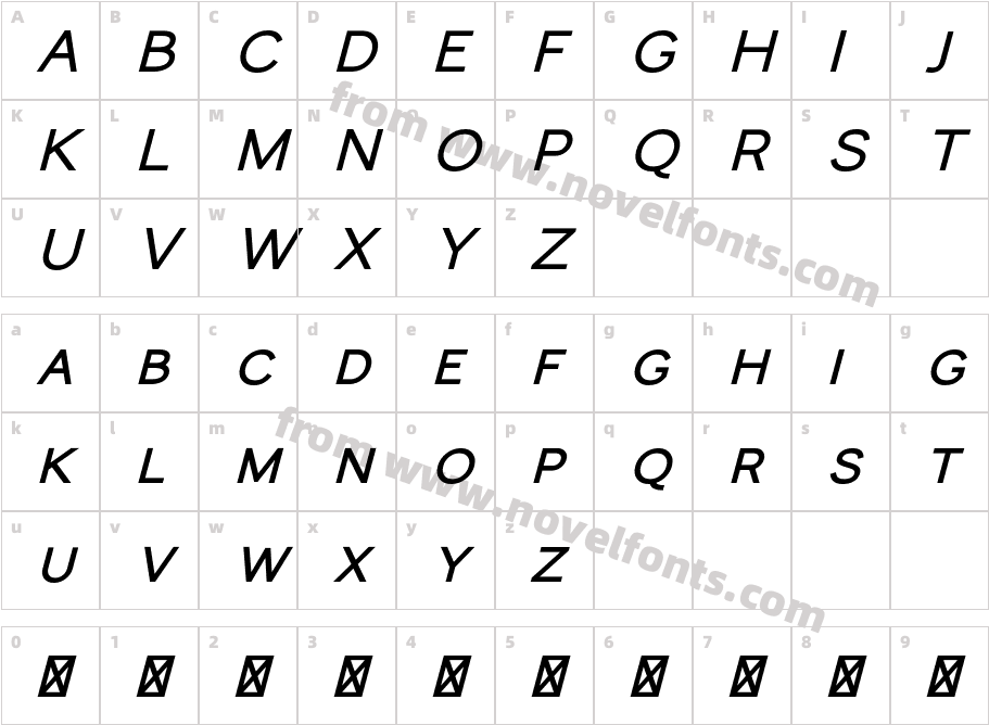 Monocole Free Bold ItalicCharacter Map