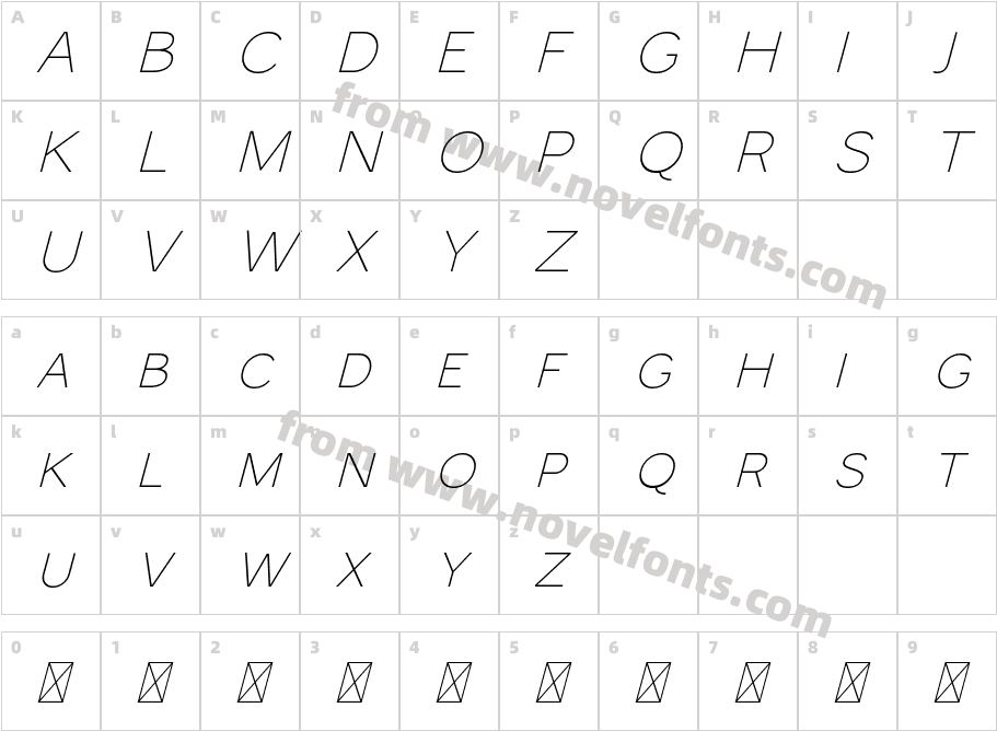 Monocole Free Thin ItalicCharacter Map