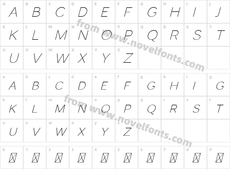 Monocole Free Thin ItalicCharacter Map