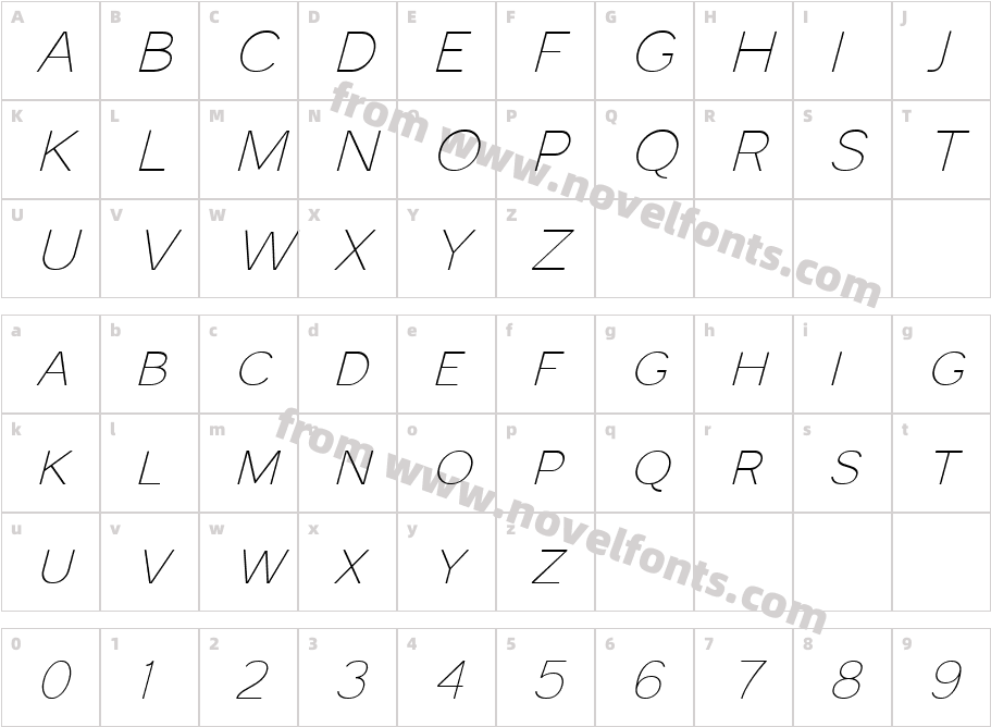 Monocole Thin ItalicCharacter Map