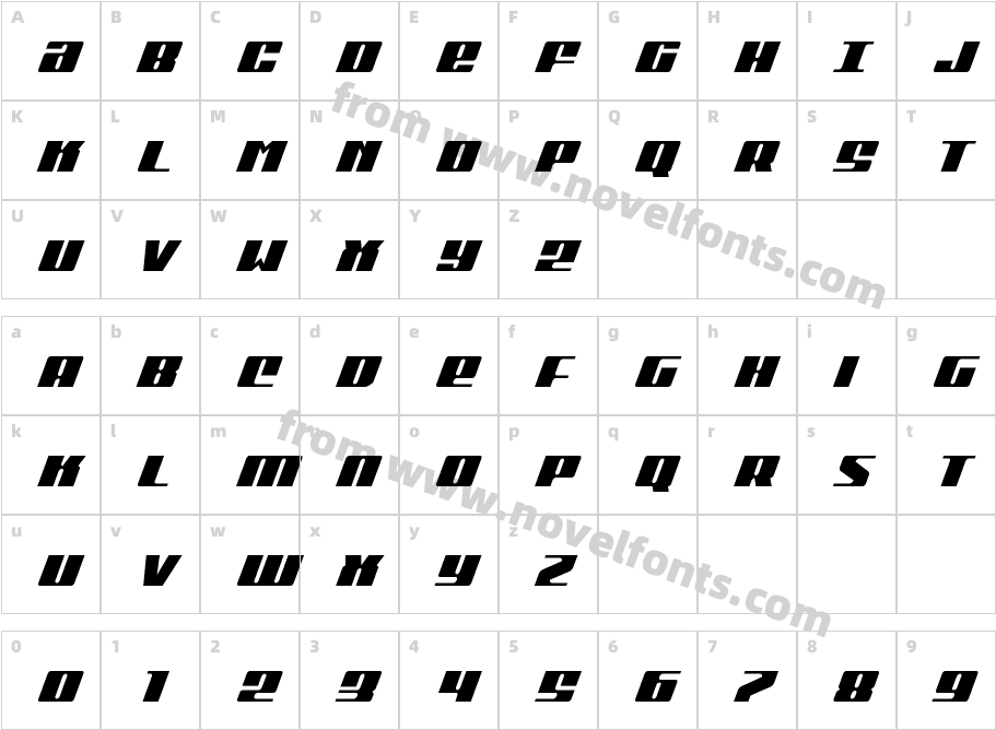 Michigan Condensed ItalicCharacter Map