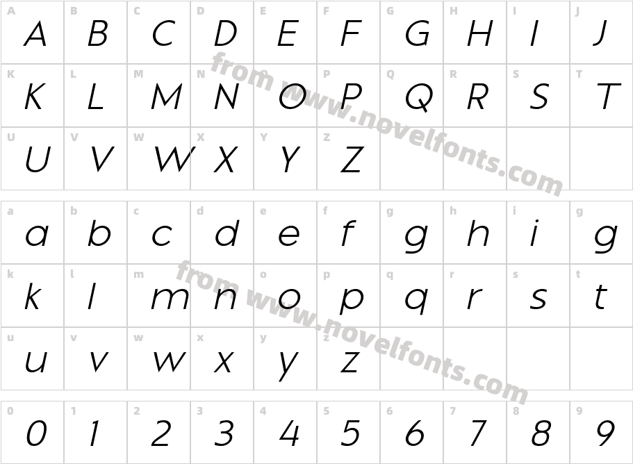 Montreal Light Oblique ItalicCharacter Map