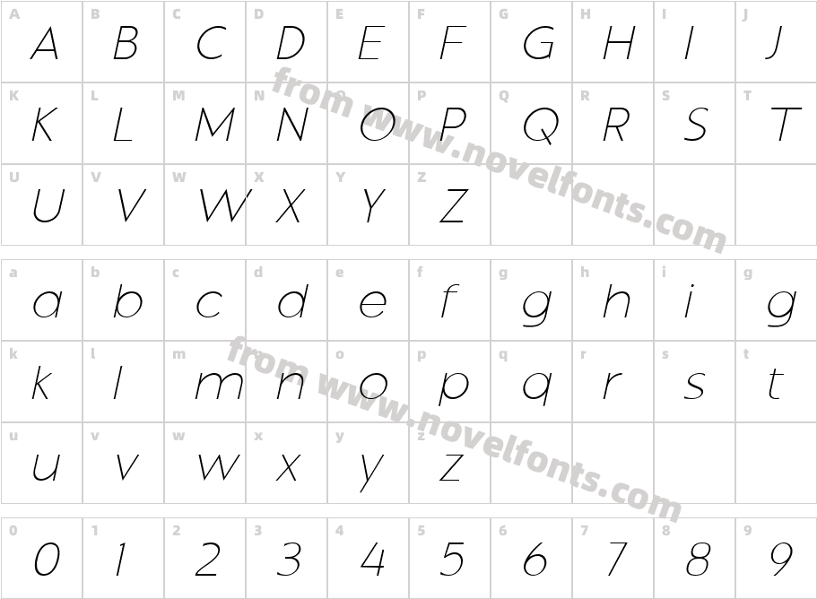 Montreal Thin Oblique ItalicCharacter Map